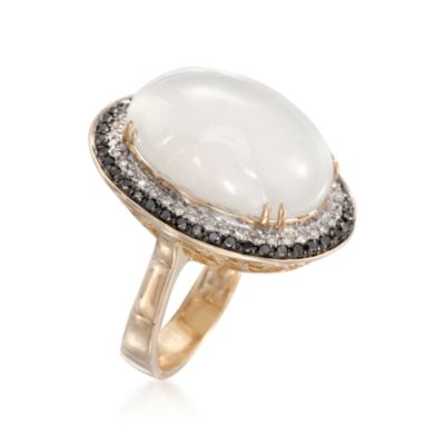 Moonstone and .47 ct. t.w. Black and White Diamond Ring in 14kt Yellow Gold &mdash; Alt Image 3
