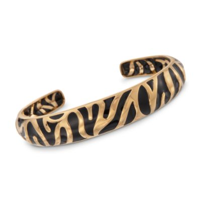 Tiger-Print Black Enamel Cuff Bracelet in 18kt Over Sterling. 7.5" &mdash; Alt Image 1