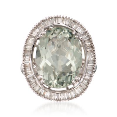 9.50 Carat Green Amethyst and .63 ct. t.w. Diamond Ring in 14kt White Gold &mdash; Alt Image 1