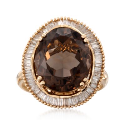 7.50 Carat Smoky Quartz and .55 ct. t.w. Diamond Baguette Cocktail Ring  in 14kt Yellow Gold &mdash; Alt Image 1