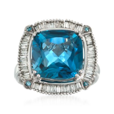 7.50 Carat London Blue Topaz and .49 ct. t.w. Diamond Ring in 14kt White Gold &mdash; Alt Image 1