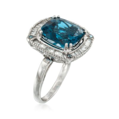 7.50 Carat London Blue Topaz and .49 ct. t.w. Diamond Ring in 14kt White Gold &mdash; Alt Image 3
