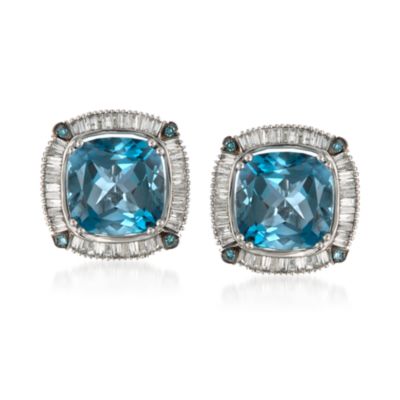 10.00 Carat London Blue Topaz and .69 ct. t.w. Diamond Earrings in 14kt White Gold &mdash; Alt Image 1