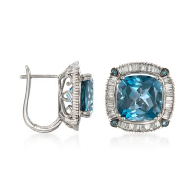 10.00 Carat London Blue Topaz and .69 ct. t.w. Diamond Earrings in 14kt White Gold &mdash; Alt Image 3