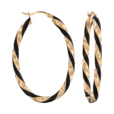 Black Enamel Twist Hoops in 18kt Over Sterling &mdash; Alt Image 1