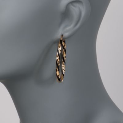Black Enamel Twist Hoops in 18kt Over Sterling &mdash; Alt Image 2