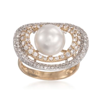 Pearl and 1.20 ct. t.w. Diamond Ring in 14kt Two-Tone &mdash; Alt Image 1