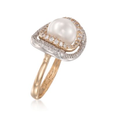 Pearl and 1.20 ct. t.w. Diamond Ring in 14kt Two-Tone &mdash; Alt Image 3