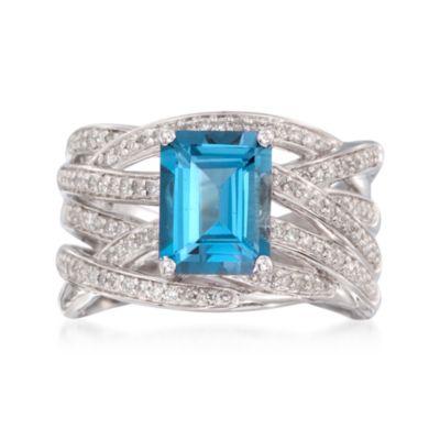 2.10 Carat London Blue Topaz and .30 ct. t.w. Diamond Crisscross Ring in Sterling Silver &mdash; Alt Image 1