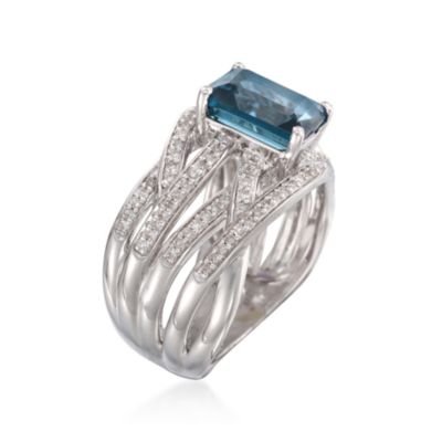 2.10 Carat London Blue Topaz and .30 ct. t.w. Diamond Crisscross Ring in Sterling Silver &mdash; Alt Image 3