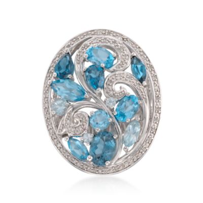 4.35 ct. t.w. Blue Topaz and .15 ct. t.w. Diamond Scrollwork Ring in Sterling Silver &mdash; Alt Image 1