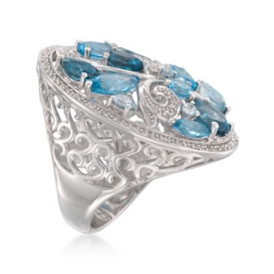 4.35 ct. t.w. Blue Topaz and .15 ct. t.w. Diamond Scrollwork Ring in Sterling Silver &mdash; Alt Image 3