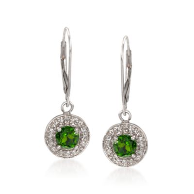 1.15 ct. t.w. Green Chrome Diopside Earrings With Diamonds in 14kt White Gold &mdash; Alt Image 1