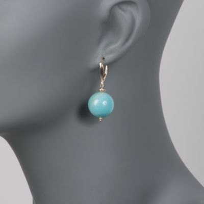 Amazonite Drop Earrings in 14kt Yellow Gold &mdash; Alt Image 2