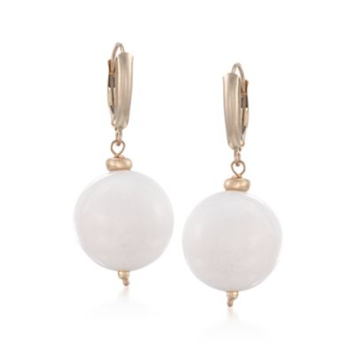 White Jade Drop Earrings in 14kt Yellow Gold &mdash; Alt Image 1