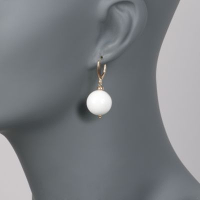 White Jade Drop Earrings in 14kt Yellow Gold &mdash; Alt Image 2