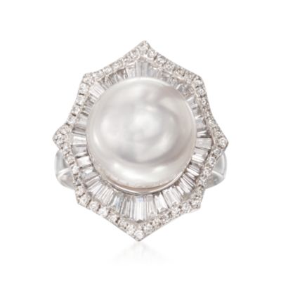 South Sea Pearl and 1.34 ct. t.w. Diamond Shield Ring in 18kt White Gold &mdash; Alt Image 1