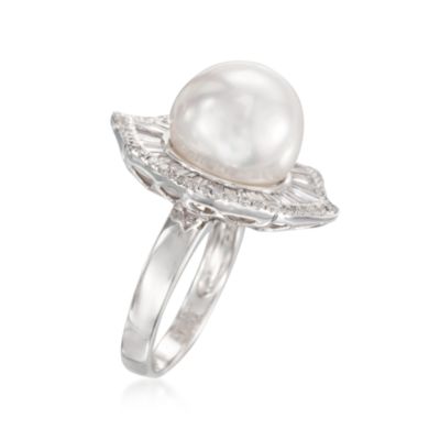 South Sea Pearl and 1.34 ct. t.w. Diamond Shield Ring in 18kt White Gold &mdash; Alt Image 3