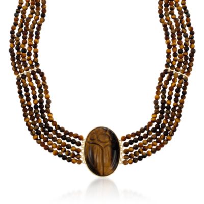 Tiger's Eye Scarab Necklace in 14kt Over Sterling &mdash; Alt Image 1