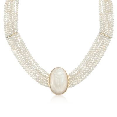 Five-Strand Pearl Scarab Necklace in 14kt Over Sterling &mdash; Alt Image 1