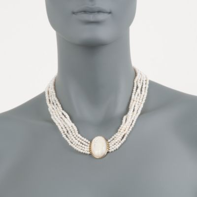 Five-Strand Pearl Scarab Necklace in 14kt Over Sterling &mdash; Alt Image 2