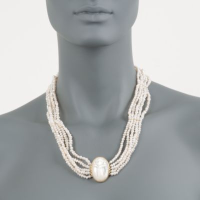 Five-Strand Pearl Scarab Necklace in 14kt Over Sterling &mdash; Alt Image 3