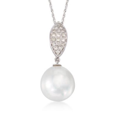 11-11.5mm South Sea Pearl and .18 ct. t.w. Diamond Pendant Necklace in 18kt White Gold. 18" &mdash; Alt Image 1