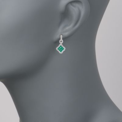 Gregg Ruth .49 ct. t.w. Emerald and .38 ct. t.w. Diamond Earrings in 18kt White Gold &mdash; Alt Image 2