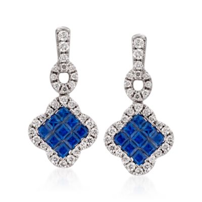 Gregg Ruth .67 ct. t.w. Sapphire and .41 ct. t.w. Diamond Drop Earrings in 18kt White Gold   &mdash; Alt Image 1