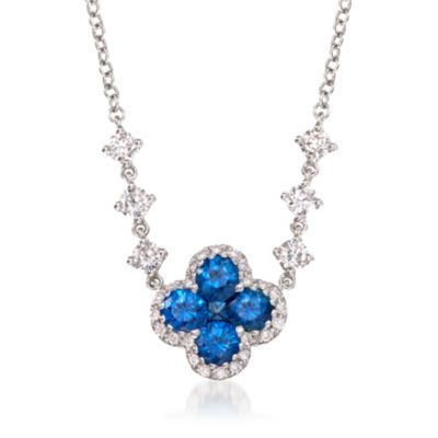 Gregg Ruth .80 ct. t.w. Sapphire and .35 ct. t.w. Diamond Floral Necklace in 18kt White Gold. 16" &mdash; Alt Image 1