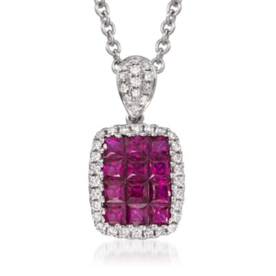 Gregg Ruth .70 ct. t.w. Ruby and .15 ct. t.w. Diamond Pendant Necklace in 18kt White Gold. 16" &mdash; Alt Image 1