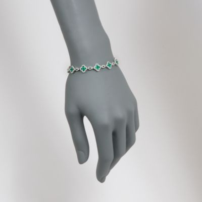 Gregg Ruth 2.95 ct. t.w. Emerald and 1.26 ct. t.w. Diamond Floral Link Bracelet in 18kt White Gold. 7" &mdash; Alt Image 2