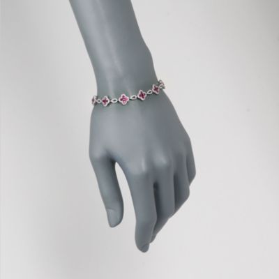 Gregg Ruth 1.70 ct. t.w. Ruby and 1.32 ct. t.w. Diamond Floral Link Bracelet in 18kt White Gold. 7" &mdash; Alt Image 2