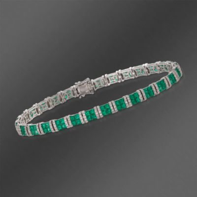 Gregg Ruth 4.75 ct. t.w. Emerald and 1.08 ct. t.w. Diamond Bracelet in 18kt White Gold. 7" &mdash; Alt Image 1