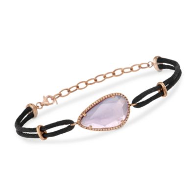 7.25 Carat Rose De France Amethyst and .29 ct. t.w. Diamond Silk Cord Bracelet in 14kt Rose Gold. 7" &mdash; Alt Image 1