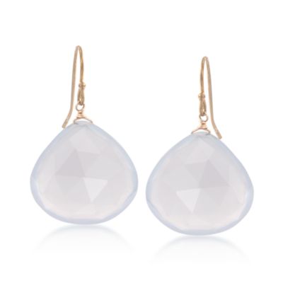 Blue Chalcedony Drop Earrings in 14kt Yellow Gold &mdash; Alt Image 1