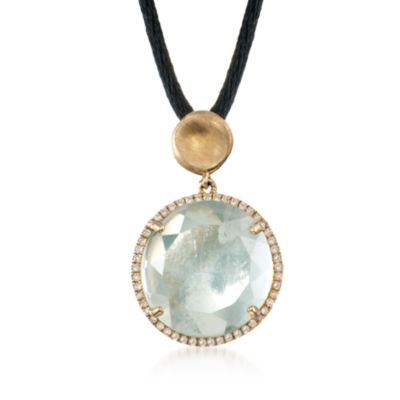 8.25 Carat Green Amethyst and .28 ct. t.w. Diamond Necklace With Black Silk Cord in 14kt Yellow Gold &mdash; Alt Image 1