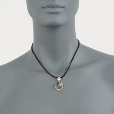 8.25 Carat Green Amethyst and .28 ct. t.w. Diamond Necklace With Black Silk Cord in 14kt Yellow Gold &mdash; Alt Image 2