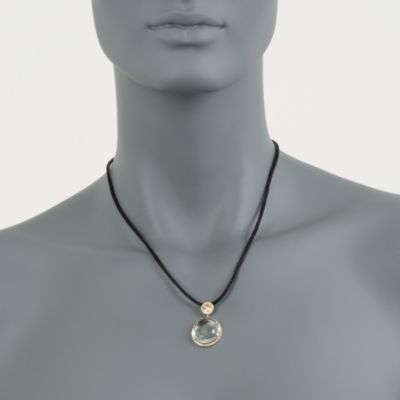 8.25 Carat Green Amethyst and .28 ct. t.w. Diamond Necklace With Black Silk Cord in 14kt Yellow Gold &mdash; Alt Image 3