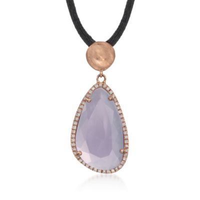 Black Silk Cord Necklace With 8.00 Carat Rose De France Amethyst and .28 ct. t.w. Diamonds in 14kt Rose Gold &mdash; Alt Image 1