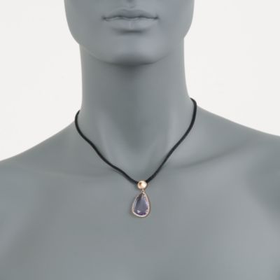 Black Silk Cord Necklace With 8.00 Carat Rose De France Amethyst and .28 ct. t.w. Diamonds in 14kt Rose Gold &mdash; Alt Image 2