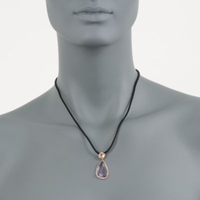 Black Silk Cord Necklace With 8.00 Carat Rose De France Amethyst and .28 ct. t.w. Diamonds in 14kt Rose Gold &mdash; Alt Image 3