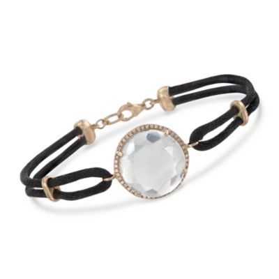 10.00 Carat Green Amethyst and .28 ct. t.w. Diamond Silk Cord Bracelet in 14kt Yellow Gold. 7" &mdash; Alt Image 1