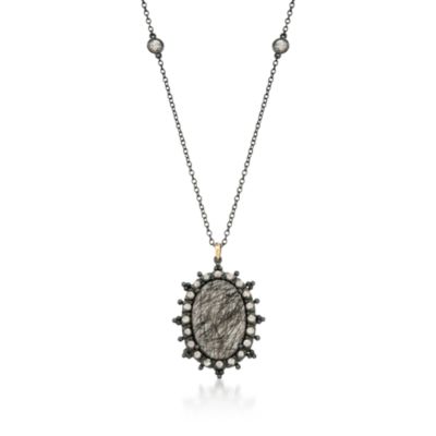 Tourmalinated Quartz and .11 ct. t.w. White Sapphire Drop Necklace in Two-Tone &mdash; Alt Image 1