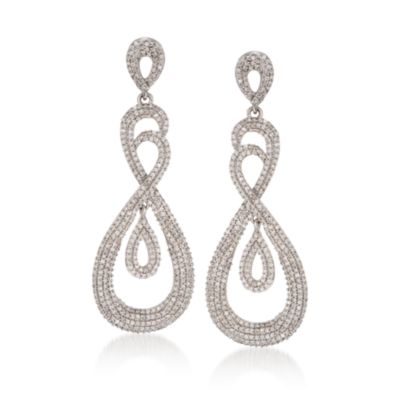 2.30 ct. t.w. Pave Diamond Swirl Drop Earrings in 14kt White Gold &mdash; Alt Image 1
