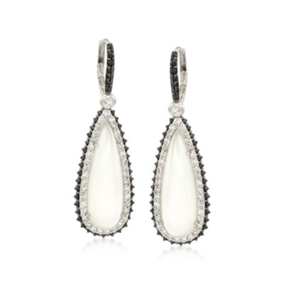 Moonstone and .99 ct. t.w. Diamond Teardrop Earrings in 14kt White Gold &mdash; Alt Image 1