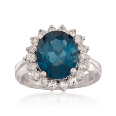 4.00 Carat London Blue Topaz and 1.00 ct. t.w. Diamond Ring in 14kt White Gold &mdash; Alt Image 1