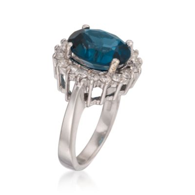 4.00 Carat London Blue Topaz and 1.00 ct. t.w. Diamond Ring in 14kt White Gold &mdash; Alt Image 3