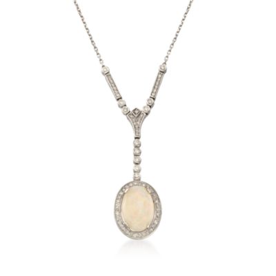 Opal and .70 ct. t.w. Diamond Y-Necklace in 14kt White Gold. 16" &mdash; Alt Image 1