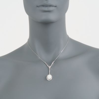 Opal and .70 ct. t.w. Diamond Y-Necklace in 14kt White Gold. 16" &mdash; Alt Image 2